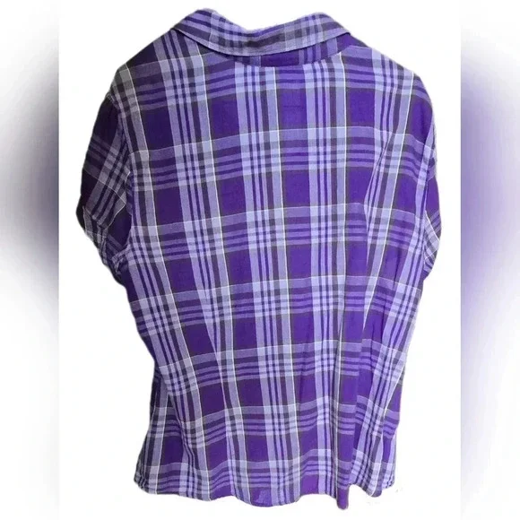 St. John's Bay, Size XL, Purple Plaid Short-Sleeve Blouse - Picture 2 of 5